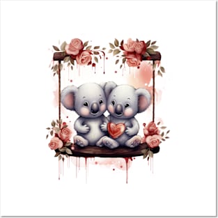 Valentine Koala Couple On Swing Posters and Art